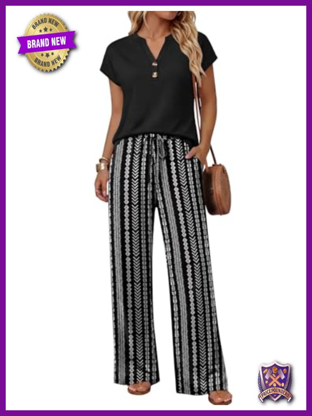 Two Piece Set Wide Leg Lounge Pant Set Short Sleeve V-Neck Top Casual
